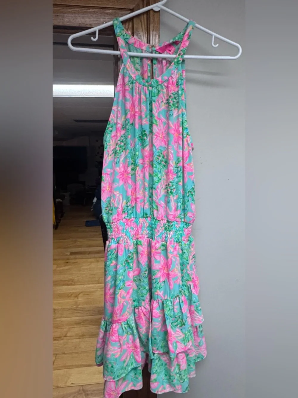 Lilly Pulitzer Cristiana Halter Smocked Dress Pink Green Resort Wedding Guest 8 - Picture 2 of 8